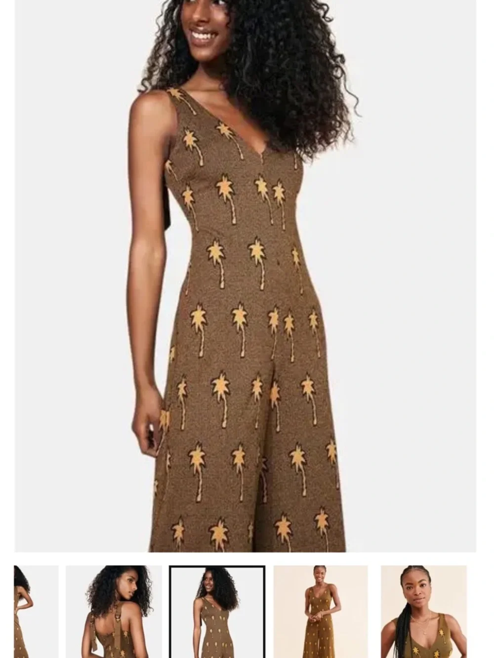 Anthropologie Brown Palm-Print Knit Sleeveless Jumpsuit - Picture 3 of 7